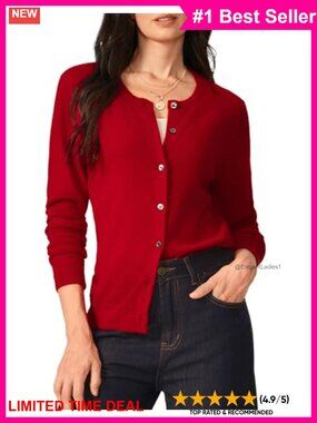 100% Pure Cashmere Cardigan Sweater Machine Washable Button